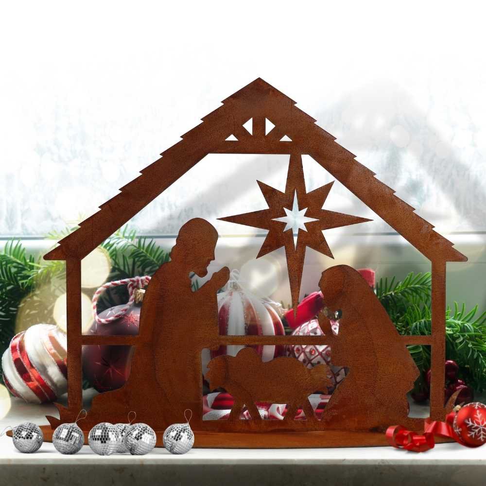 Kerststal metaal 35x28 cm bruin