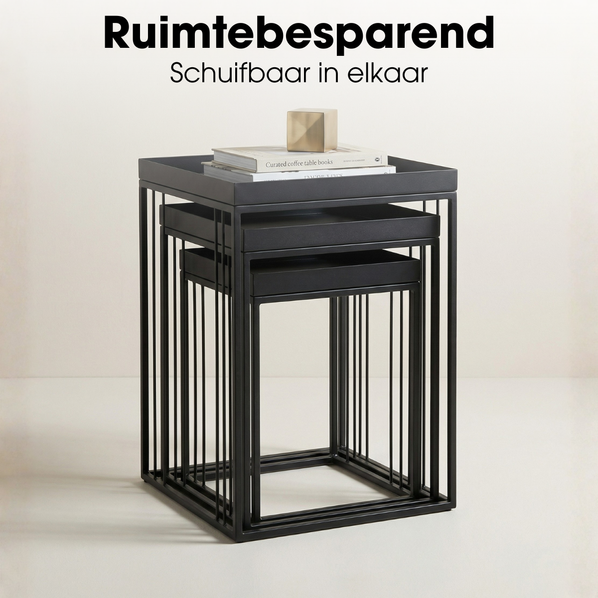 Bijzettafel set 3 stuks zwart ijzer