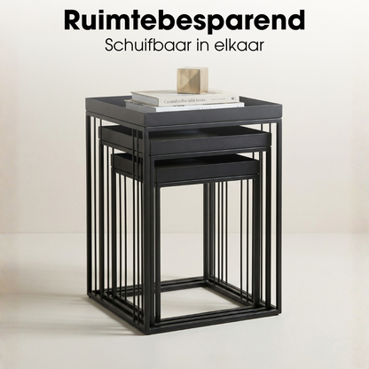 Bijzettafel set 3 stuks zwart ijzer