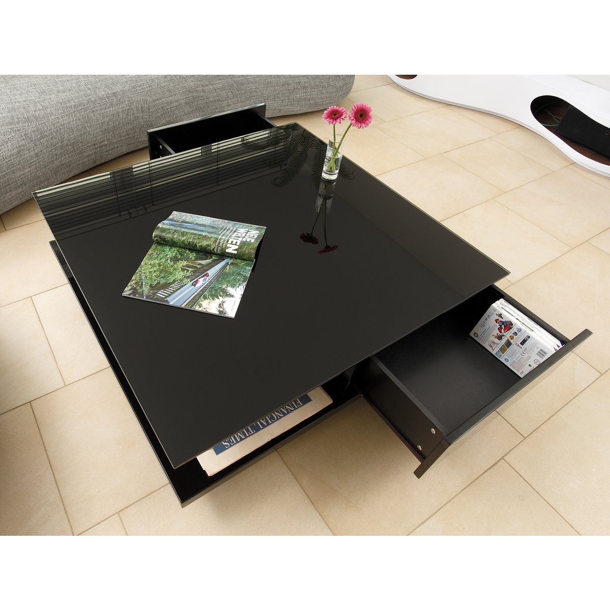 Salontafel 100x100x36 cm hoogglans zwart MDF glas