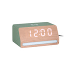 Wekker hout groen LED 17x8 cm