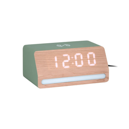 Wekker hout groen LED 17x8 cm