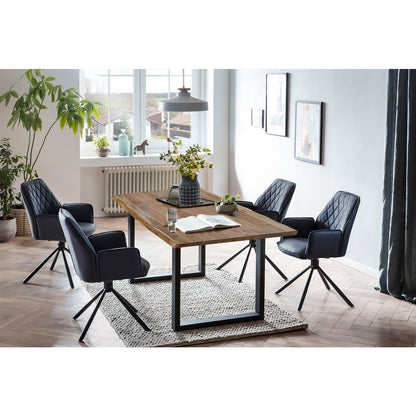 Eettafelset massief acacia 160x90 cm zwart metaal