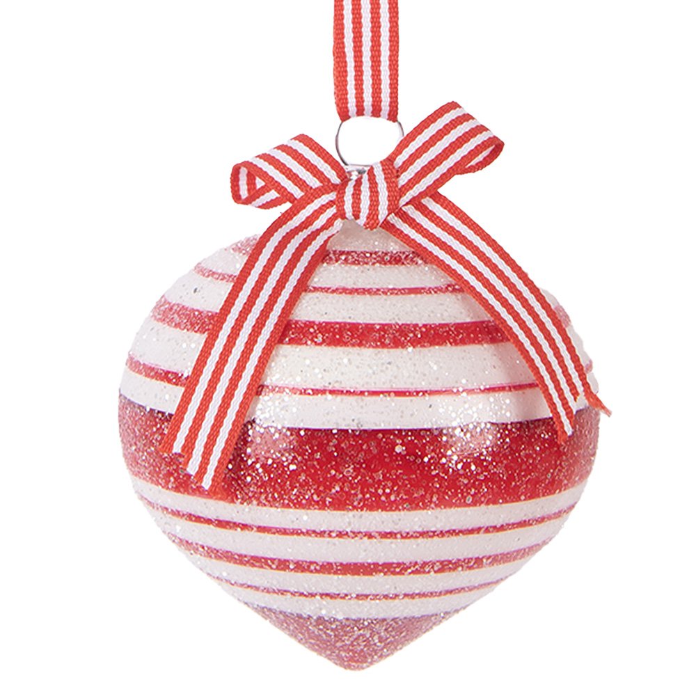 Kerstbal 8 cm glas rood wit