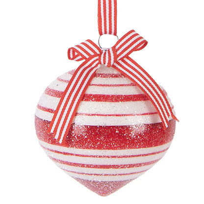 Kerstbal 8 cm glas rood wit