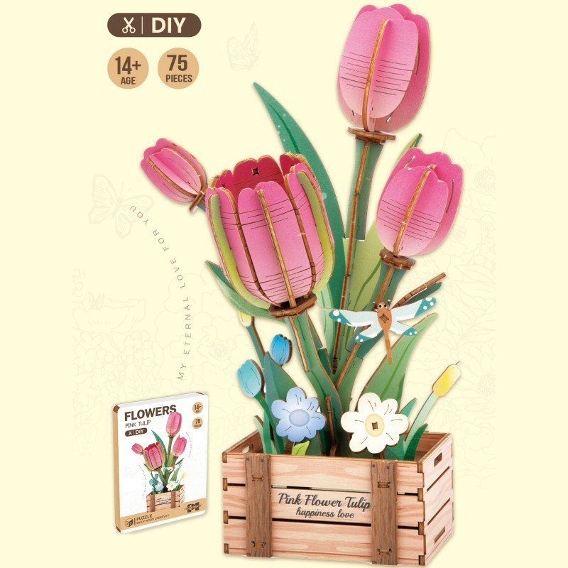 Inspirebox, 3D Flower, Roze Tulpen, BE011905, 11x8x21 cm