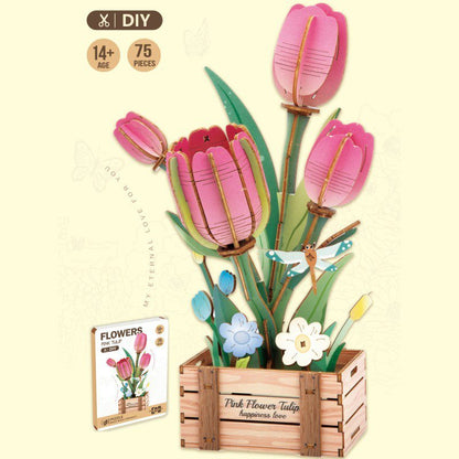 Inspirebox, 3D Flower, Roze Tulpen, BE011905, 11x8x21 cm