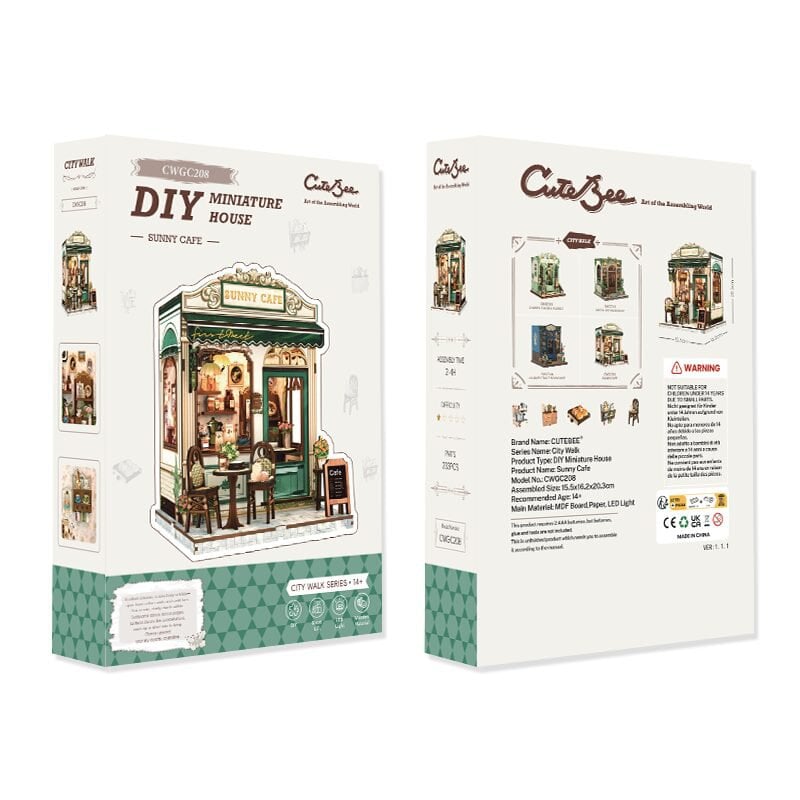 3D DIY huisje Sunny Café 15,5x16,2x20,3cm hout