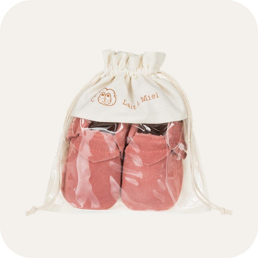 Mocassinpantoffels babykoraal suède