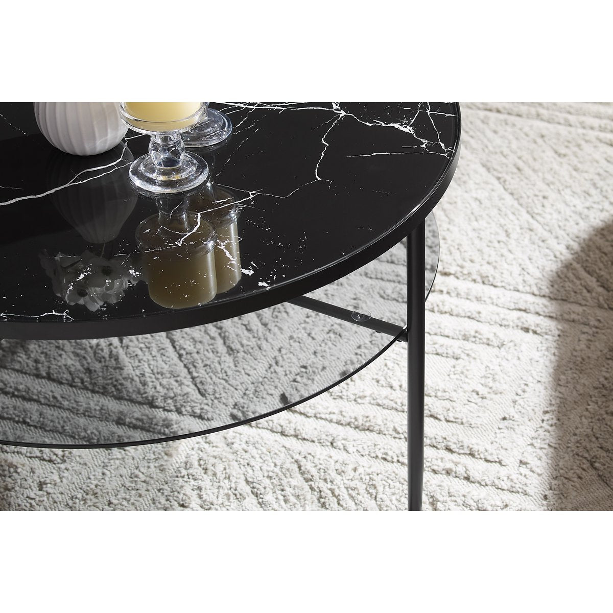 Salontafel rond Ø 81 cm zwart metaal glas