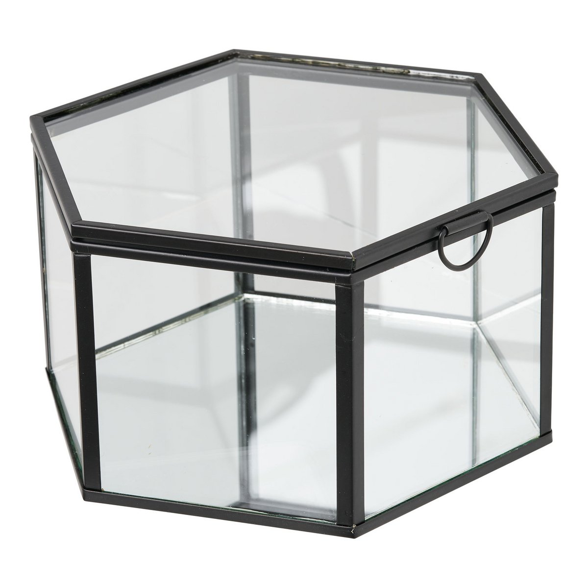 Opbergbox set van 2 glas metaal helder zwart
