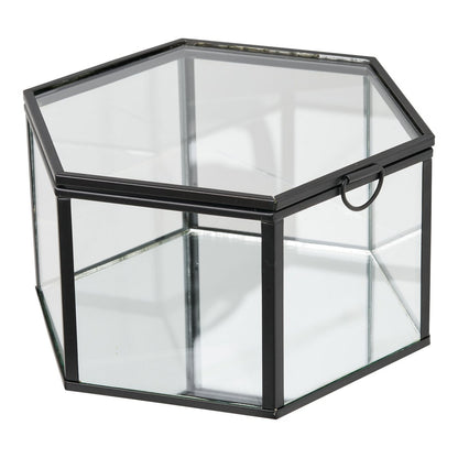 Opbergbox set van 2 glas metaal helder zwart