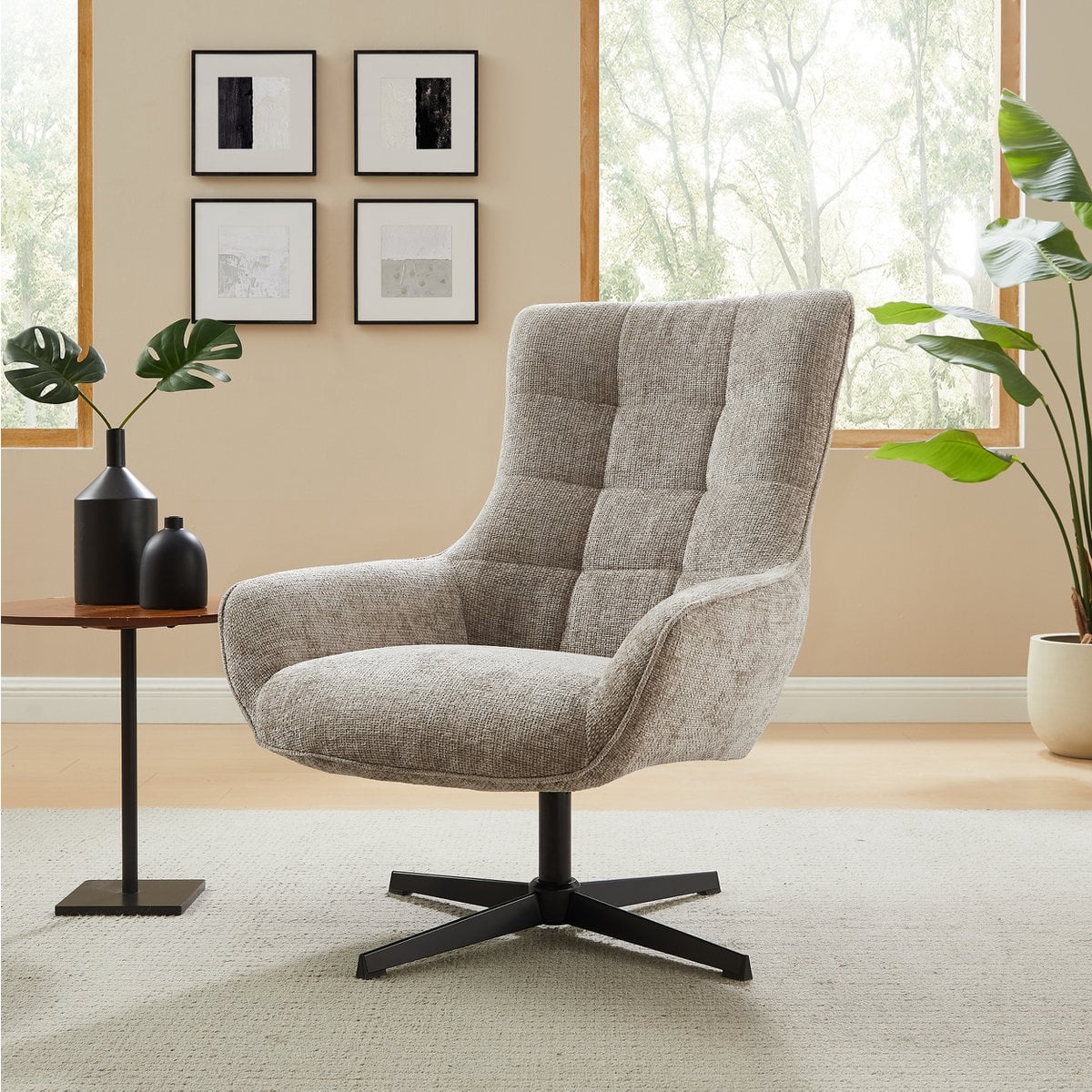 Fauteuil chenille lichtgrijs draaibaar