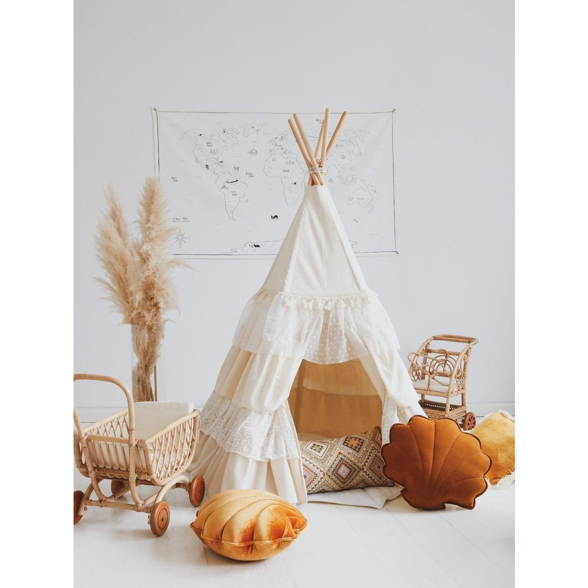 Tipi kinderen wit met ruches