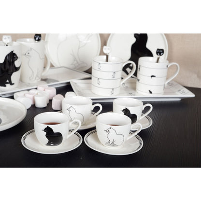 Koffiekopjes met kattenschotels set van 4 zwart wit