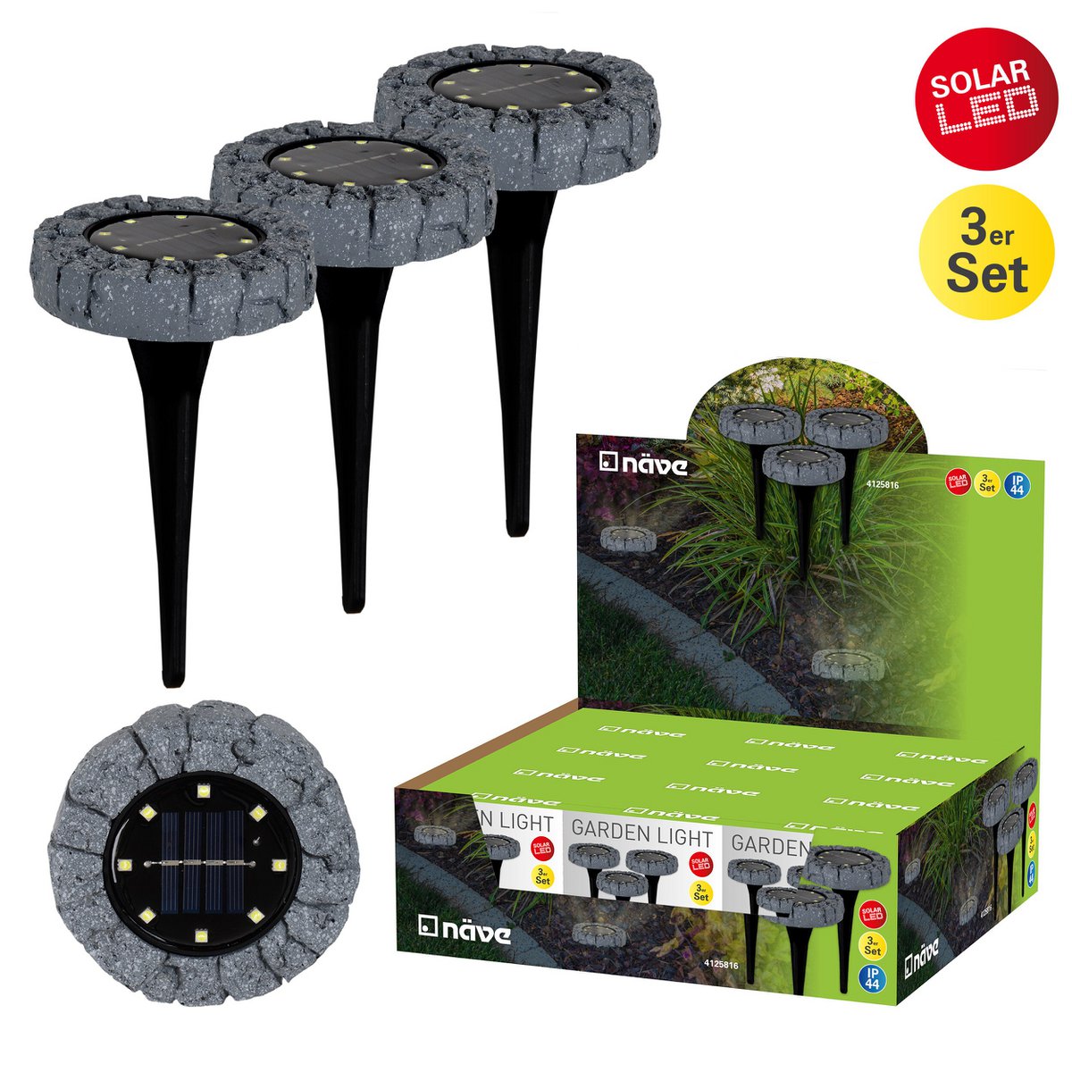 Solar grondspots 3 stuks 14 cm grijs