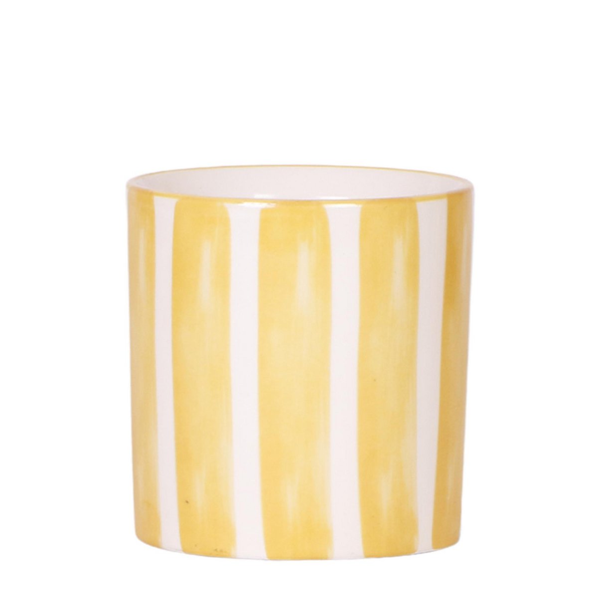 Yellow Ceramic Decorative Pot with Stripe - Ø9 cm