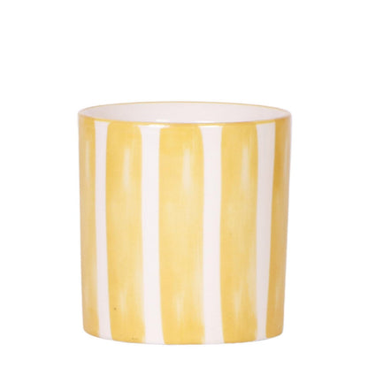 Yellow Ceramic Decorative Pot with Stripe - Ø9 cm