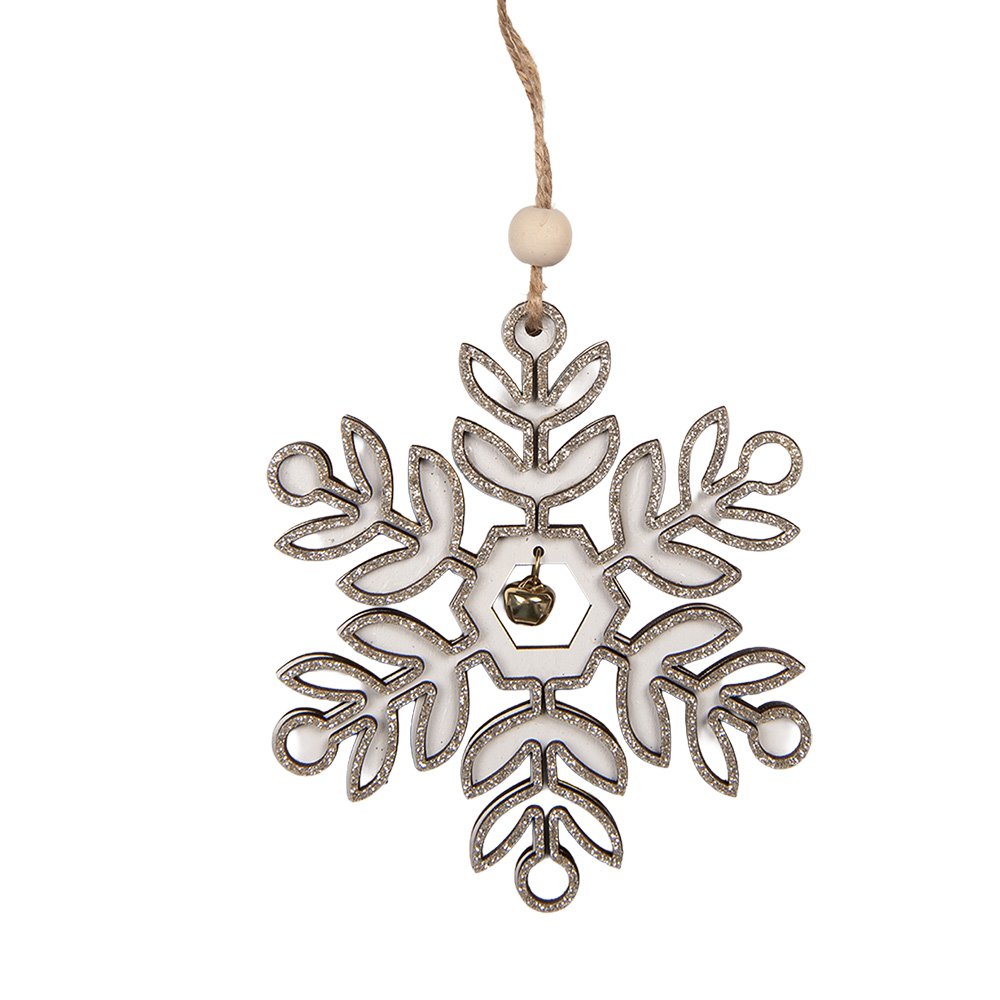 Kersthanger sneeuwvlok 11x11 cm wit hout