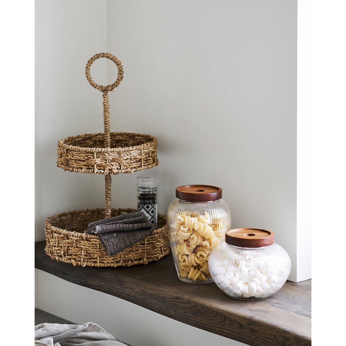 Voorraadpot glas acacia set van 2