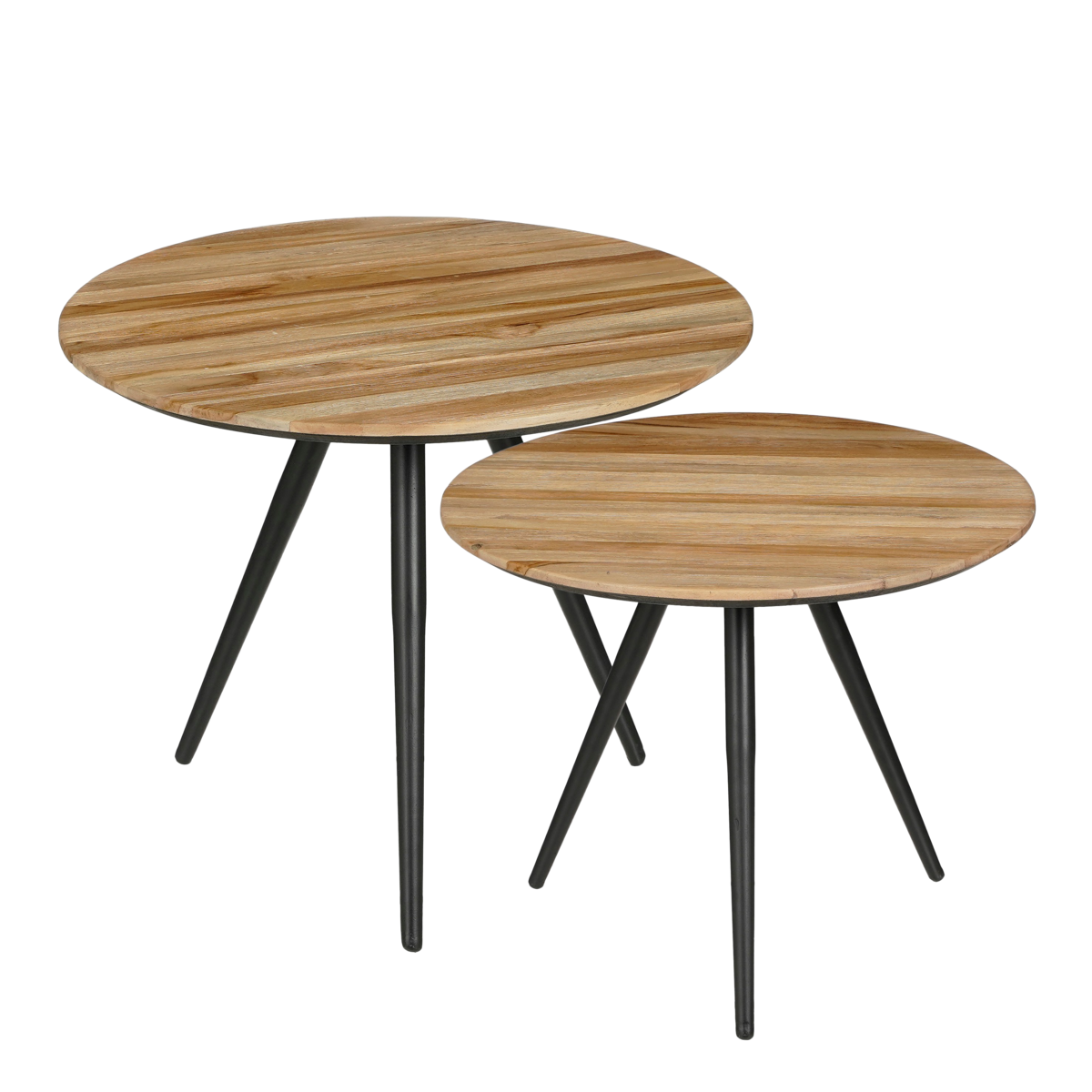 Bijzettafel set 2 gerecycled hout Ø50 cm bruin