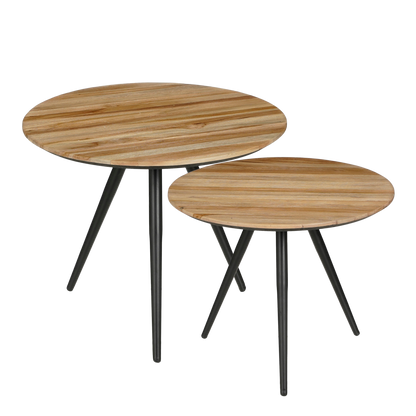 Bijzettafel set 2 gerecycled hout Ø50 cm bruin