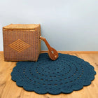 Vloerkleed rond 120 cm katoen blauw gehaakt
