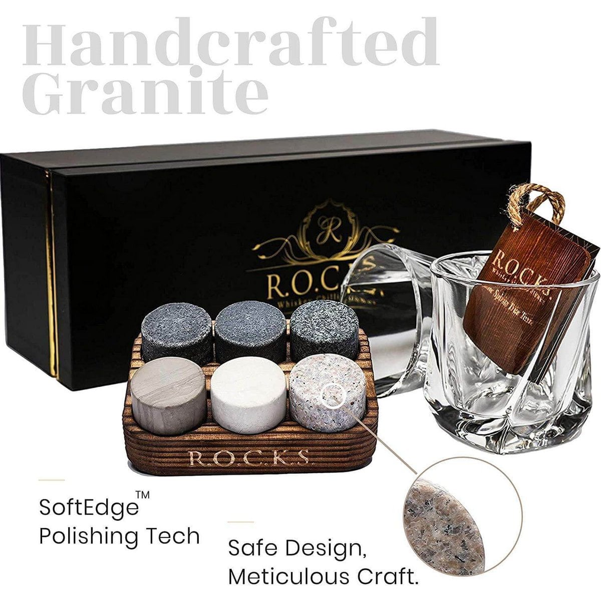 Whiskeyglazen set met granieten stenen