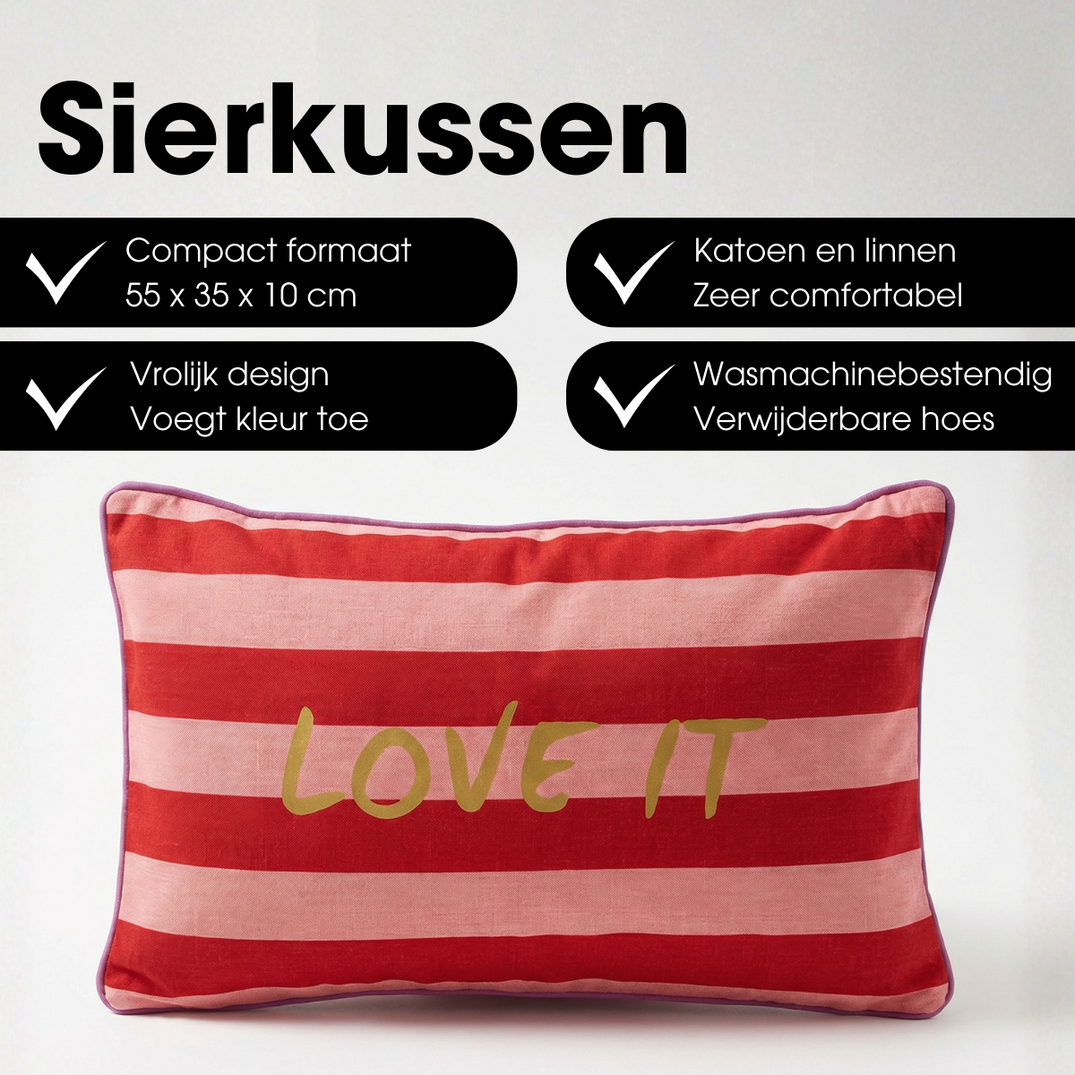 Sierkussen 55x35x10 cm rood roze