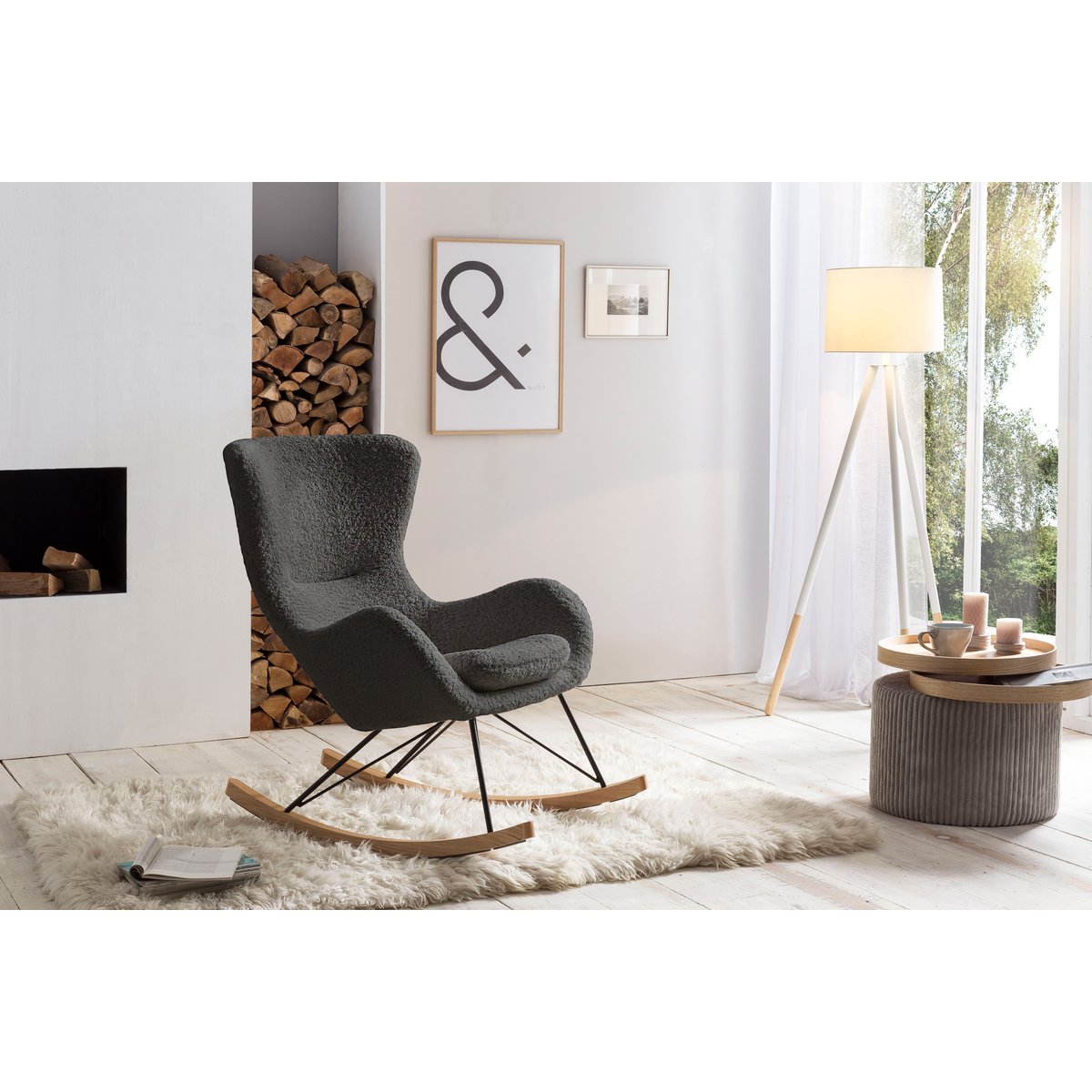 Rocking chair teddy fleece dark grey
