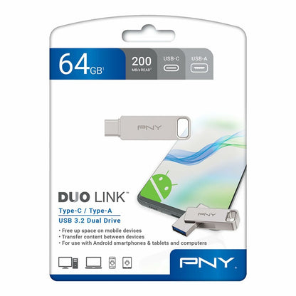 Pny Usb Stick Pny Pfdi64Gdulinktycg Zilverkleurig Staal 64 Gb