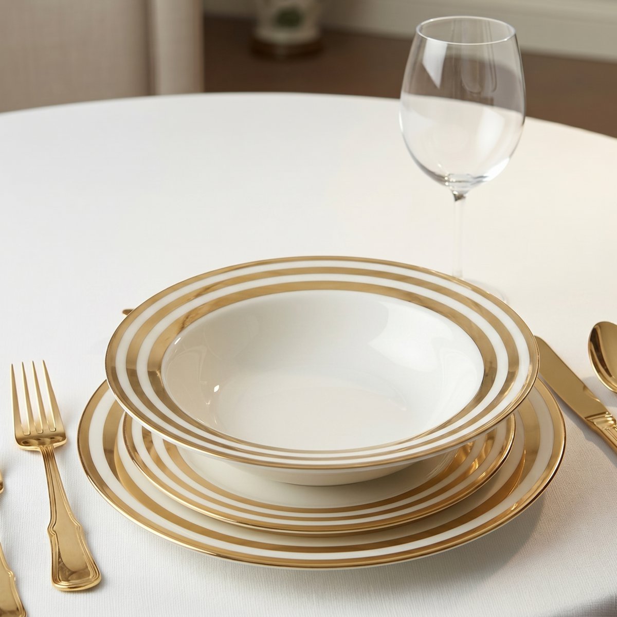 Dienbord rond 23 cm goud glas