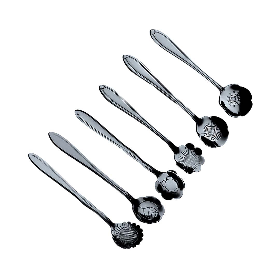 Dessertlepels 6 stuks zwart bloemen