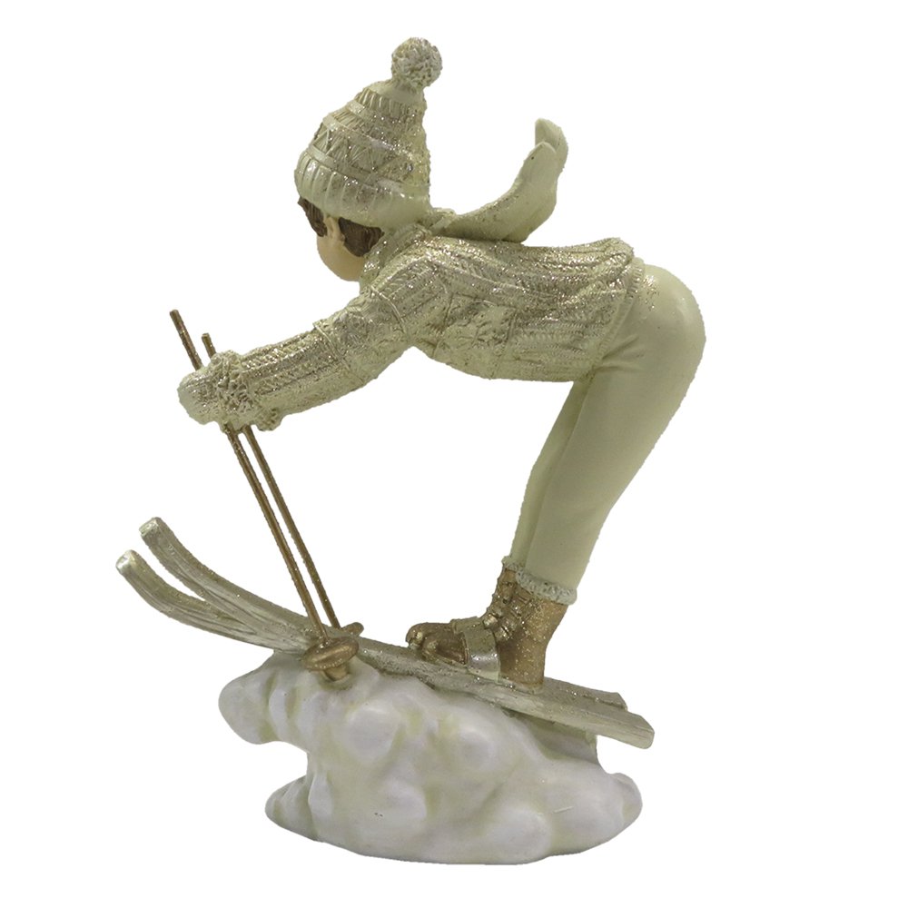 Beeld skiënd kind 19 cm beige goudkleurig kunststof