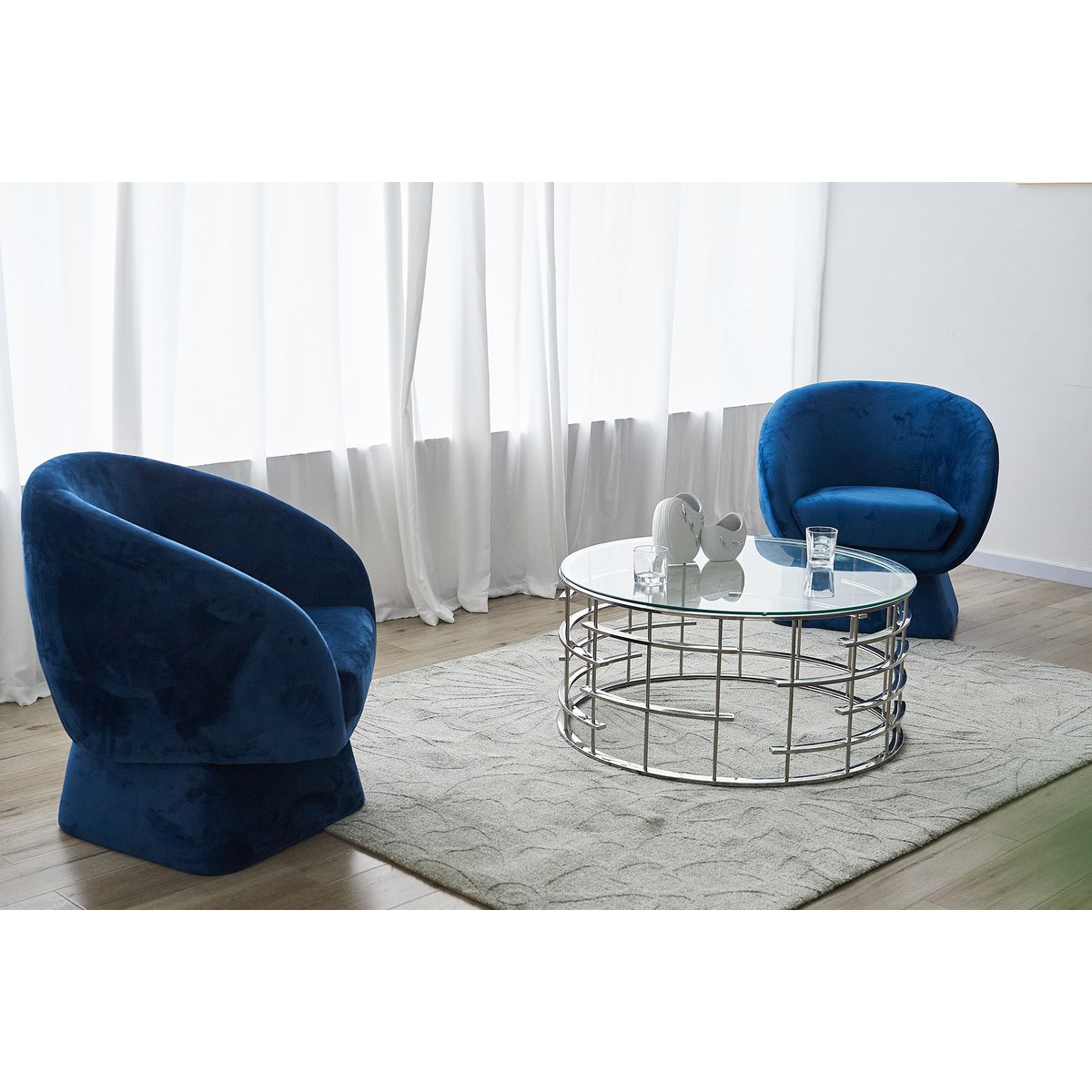 Salontafel Ø 90 cm glas staal zilver