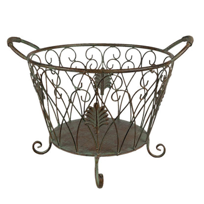 Opbergmand Ø 41 cm set van 2 groen bruin ijzer