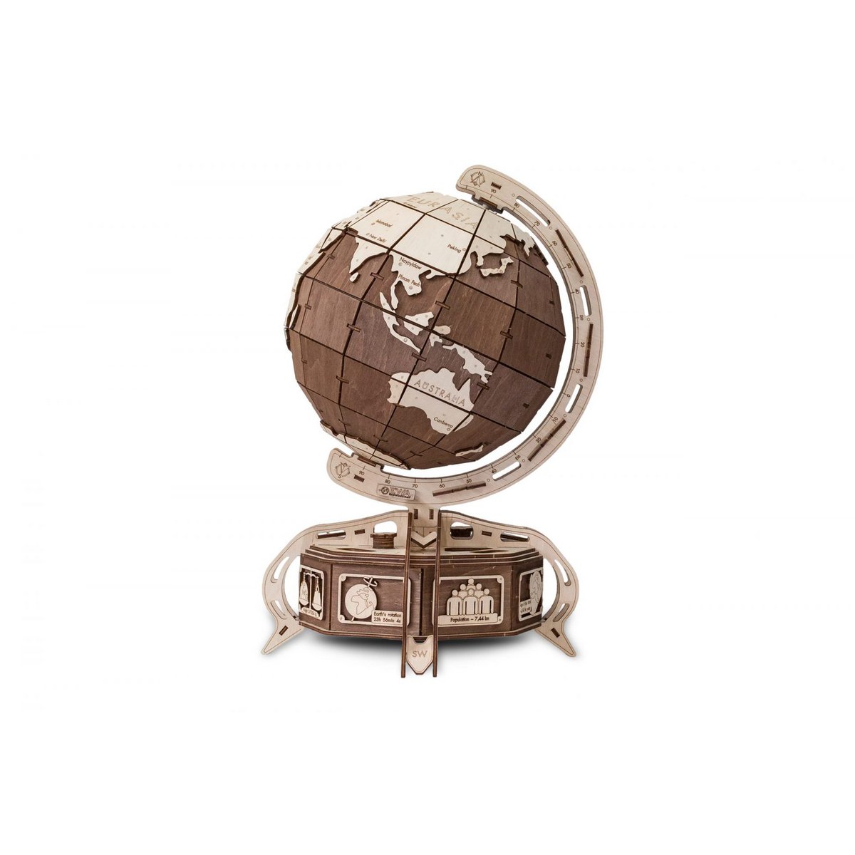 Eco Wood Art 3D Mechanische Puzzel Globe Bruin Onderdelen