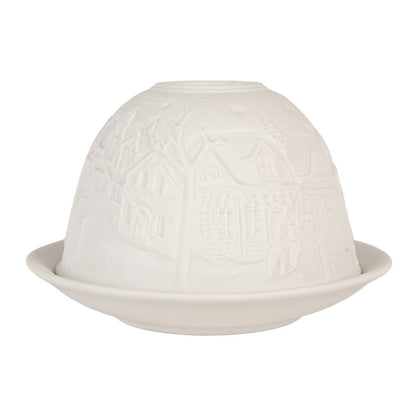 Waxinelichthouder huizen Ø 12x8 cm wit porselein