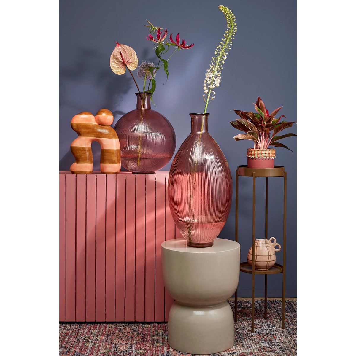 Vaas lichtroze gerecycled glas H42 cm