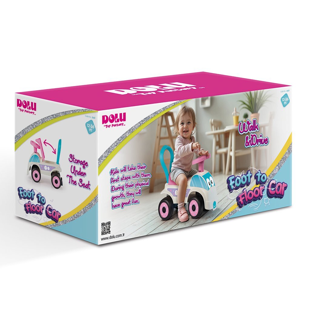 Dolu Loopauto Roze/Wit