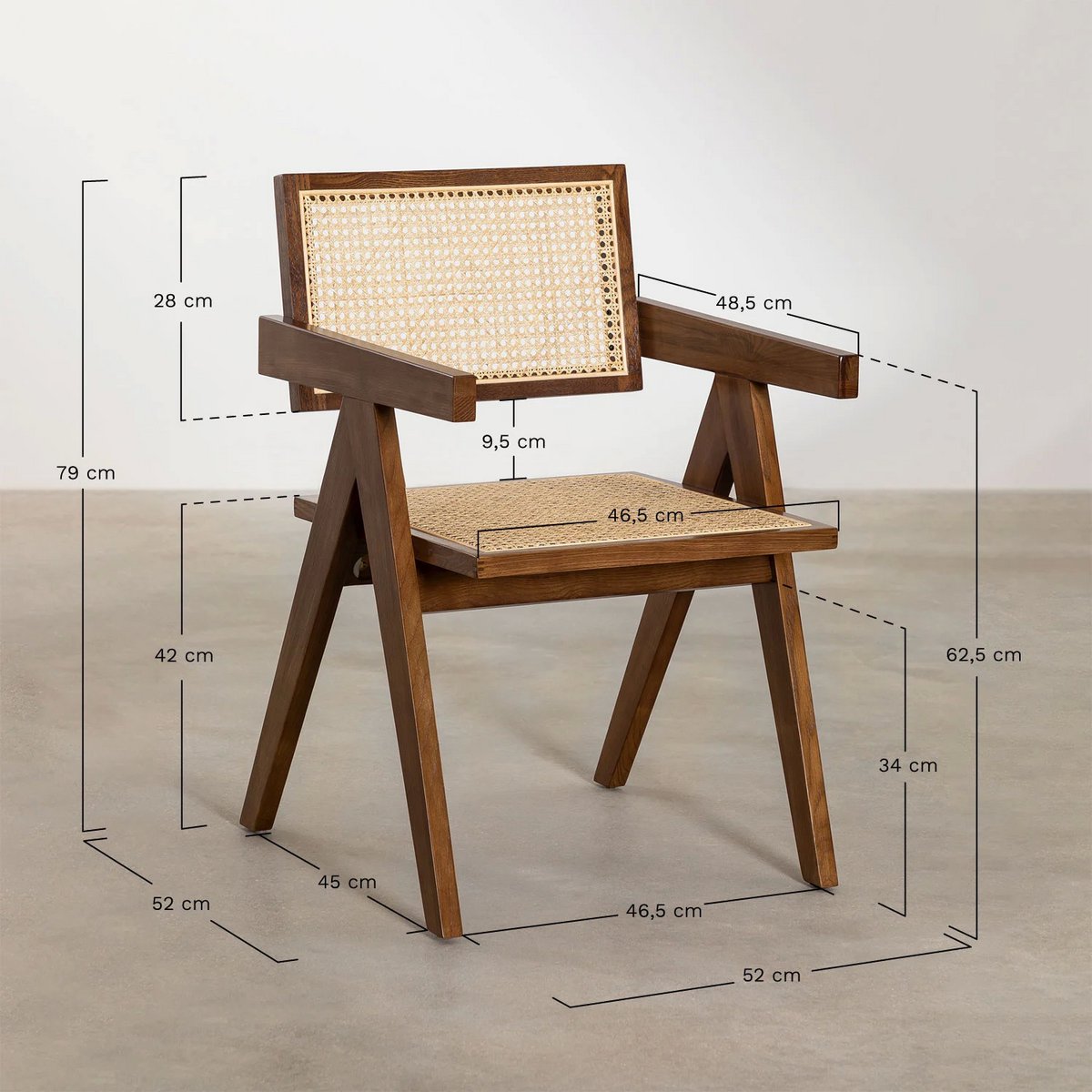 Stoel Pierre Jeanneret Hout en Rotan Hoge Kwaliteit