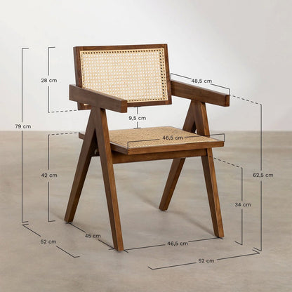 Stoel Pierre Jeanneret Hout en Rotan Hoge Kwaliteit
