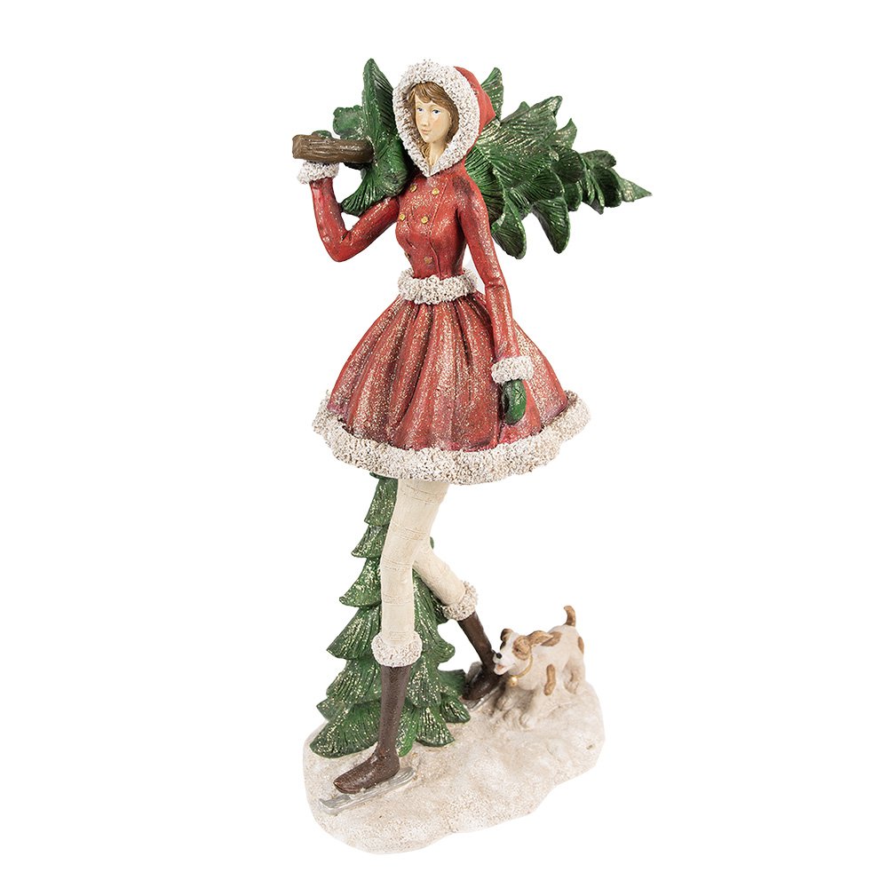 Kerstbeeld meisje 25x17x43 cm rood groen polyresin