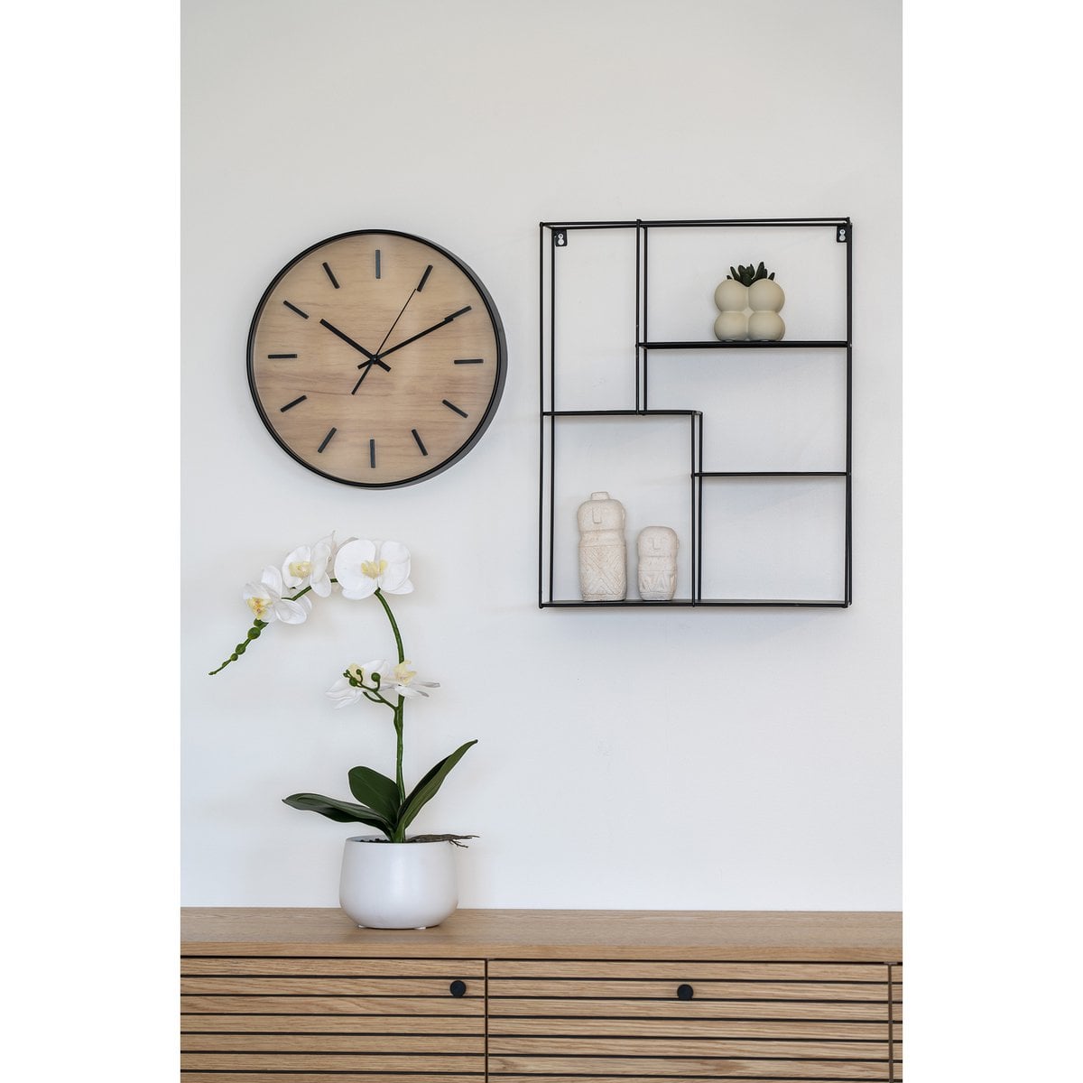 Camden Wandklok - Zwart/Natuurlijk, Glas, Kunststof, Ø35 cm