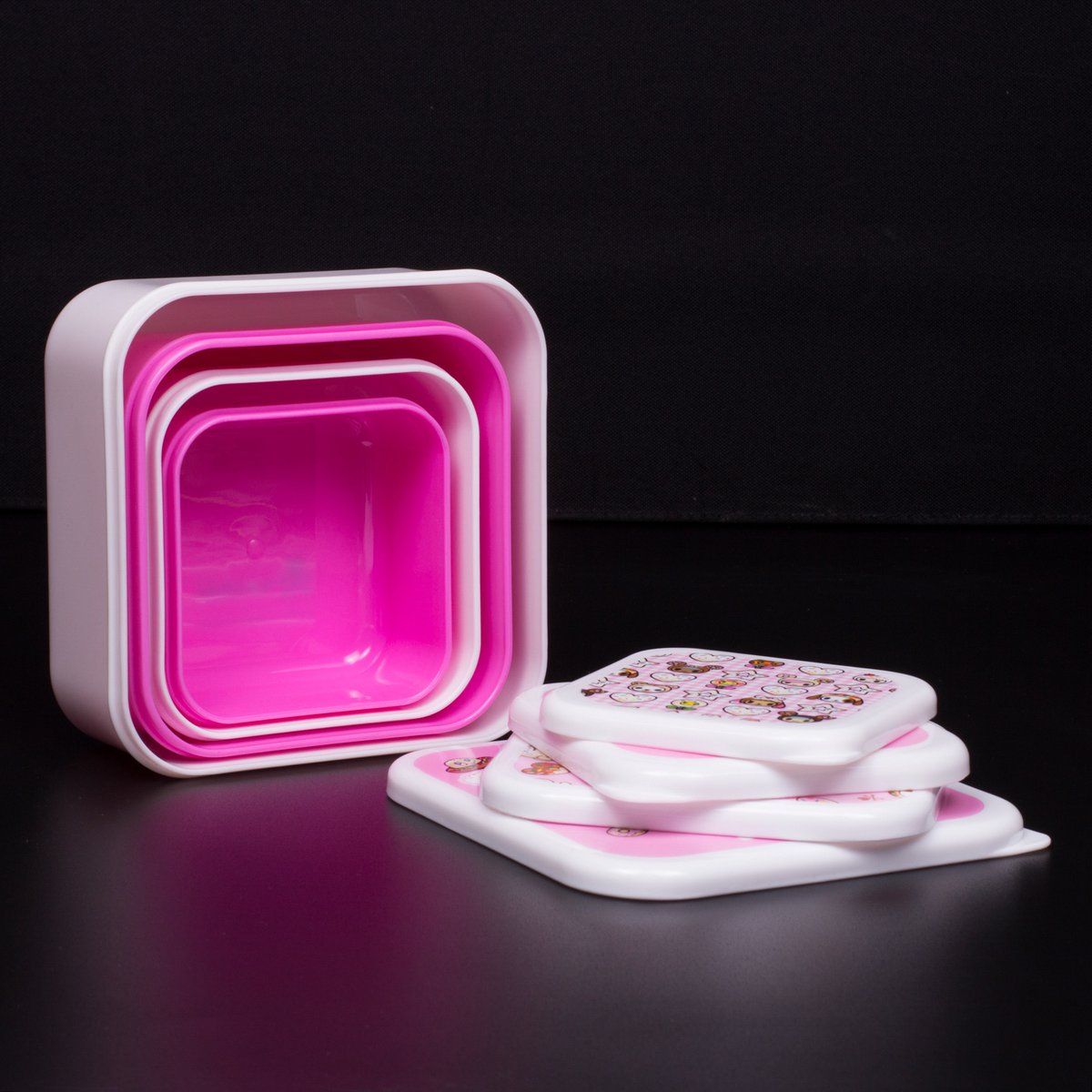 Snackdoosjes set van 4 roze wit