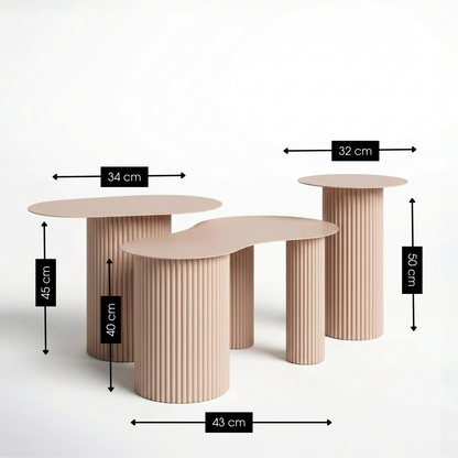 Bijzettafel set ijzer lichtbruin 3 stuks