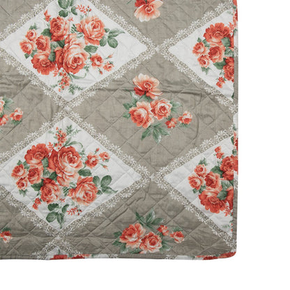Bedsprei 240x260 cm grijs roze katoen bloemen