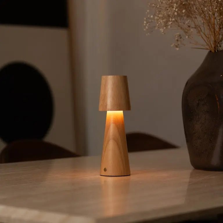 Tafellamp draadloos dimbaar USB-C rubberwood acryl 26cm