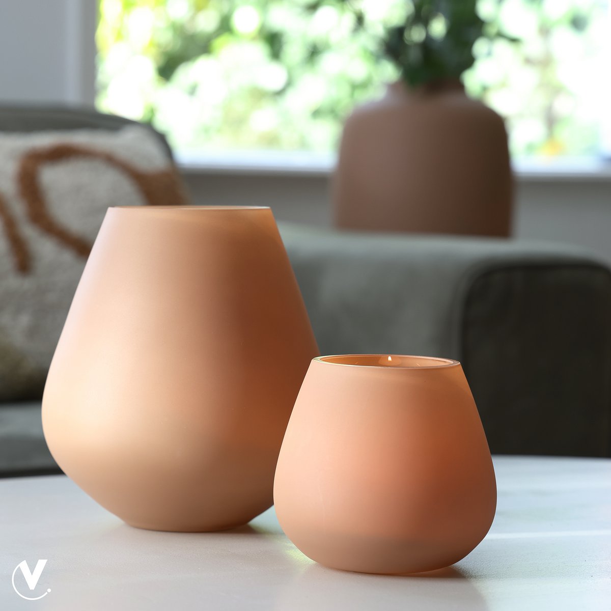 Waxinelichthouder set van 2 stuks matte sand glas
