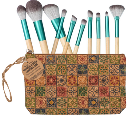 Green-Goose make-up kwasten set 10 stuks bamboe met kurk etui